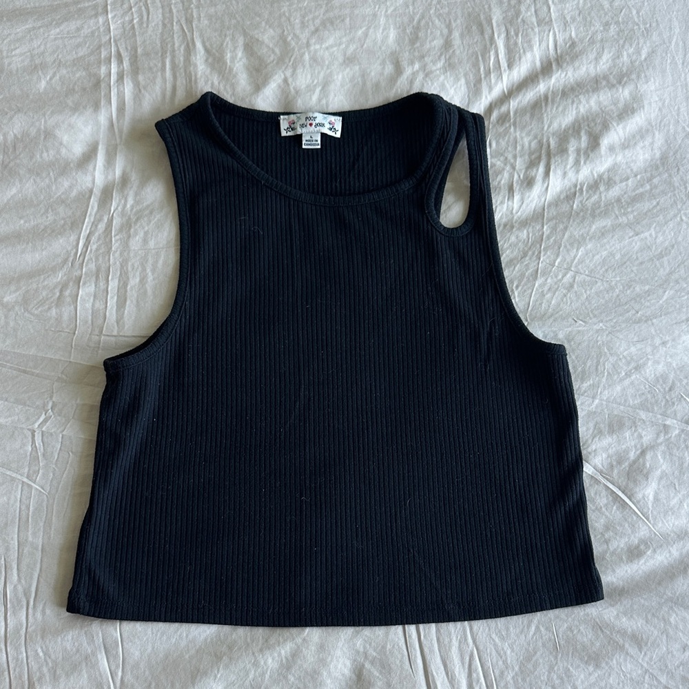 Poof! Black Ribbed Tank Top